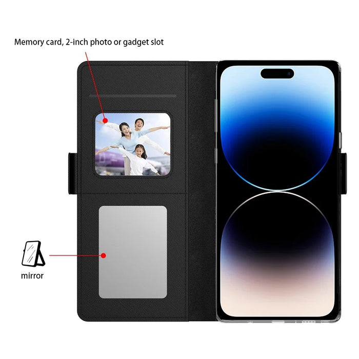 For iPhone 16 Pro Case Card Slot Mirror PU Leather Folio Phone Cover - Black - 2