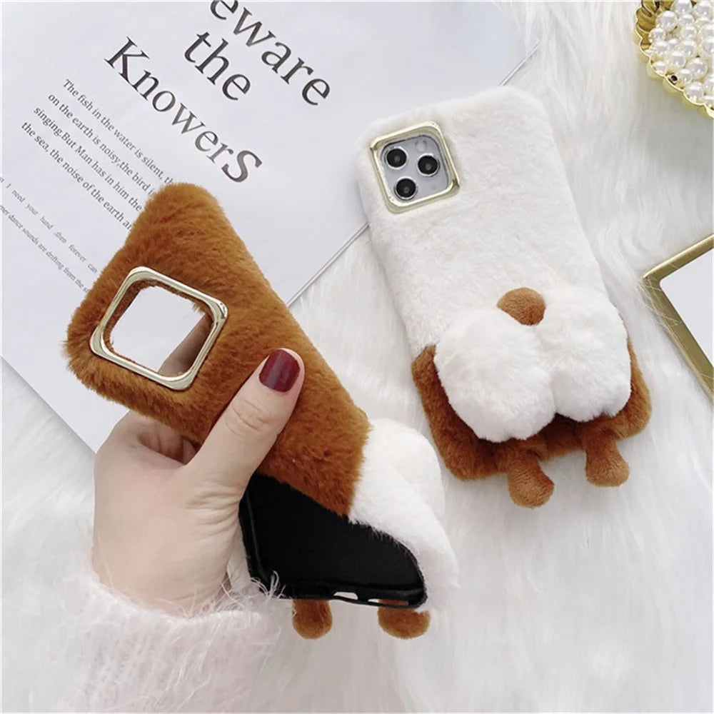 For iPhone 14 Pro Max Fluffy Phone Case Warm Plush+TPU Soft Phone Shell Cover - White - 5