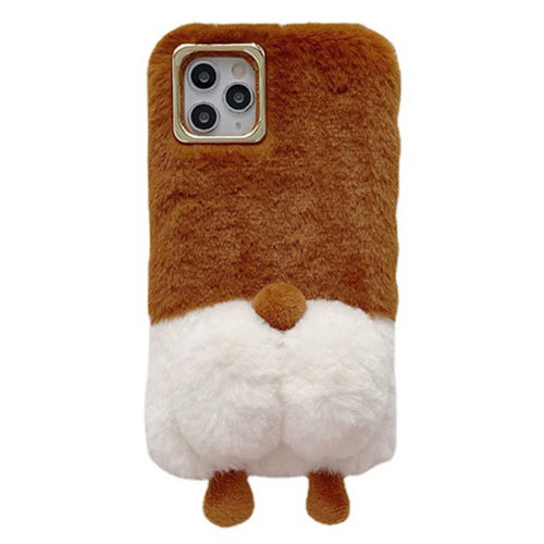 Cute Phone Shell for iPhone 14 6.1 inch, Fluffy Phone Case Warm Plush+TPU Soft Phone Cover - Brown - 1
