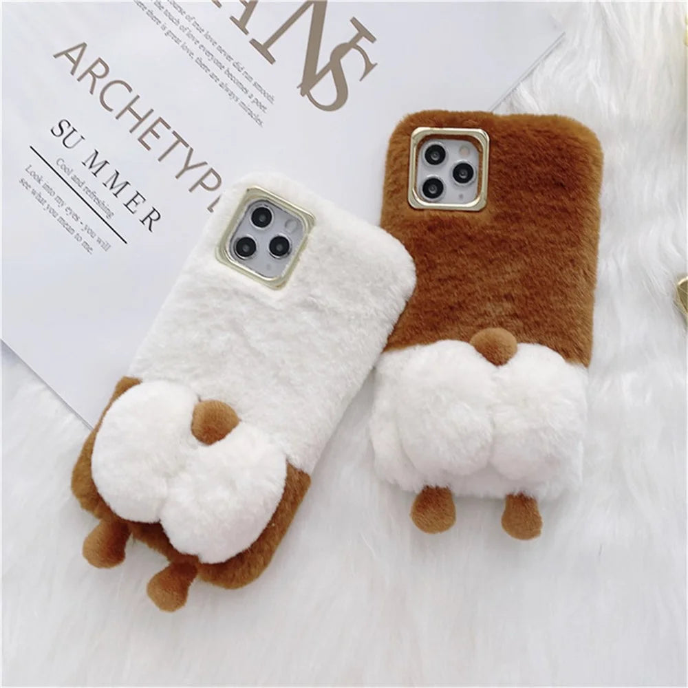 Cute Phone Shell for iPhone 14 6.1 inch, Fluffy Phone Case Warm Plush+TPU Soft Phone Cover - Brown - 7