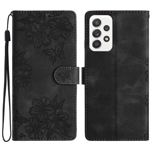 For Samsung Galaxy A73 5G   PU Leather Phone Case Imprinted Pattern Wallet Phone Cover - Black - 1
