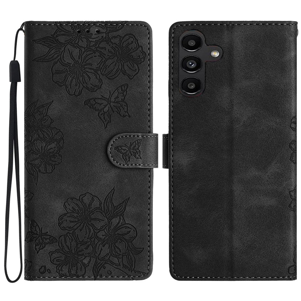 For Samsung Galaxy A34 5G Cell Phone Case PU Leather Imprinted Pattern Wallet Phone Cover - Black - 1