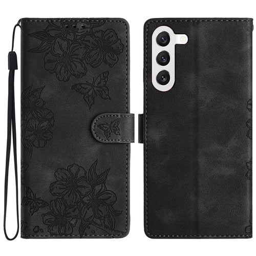 For Samsung Galaxy S23+ Cell Phone Case PU Leather Imprinted Pattern Wallet Phone Cover - Black - 1