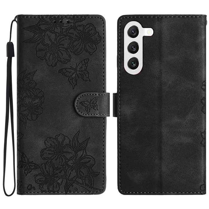 For Samsung Galaxy S23+ Cell Phone Case PU Leather Imprinted Pattern Wallet Phone Cover - Black - 1