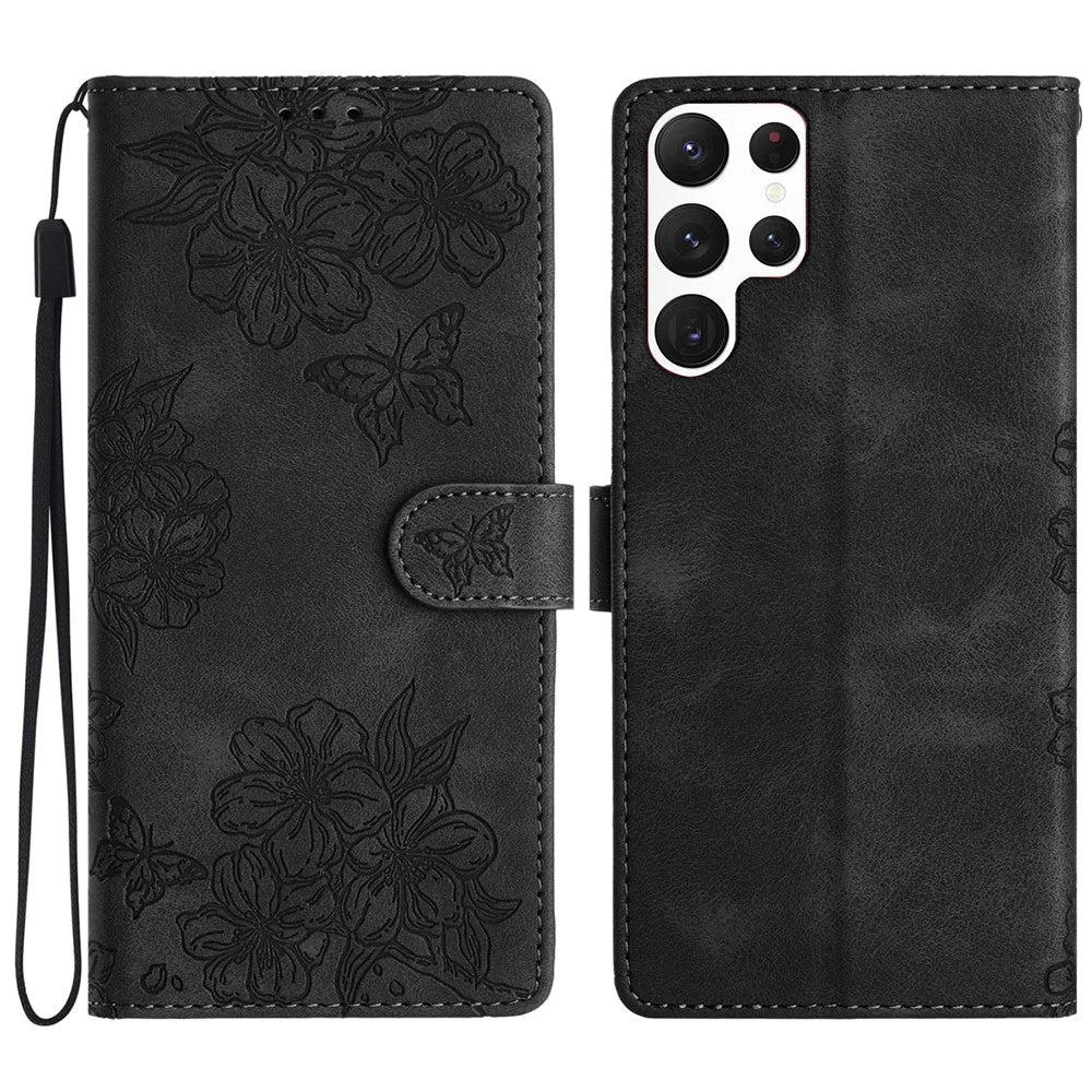 For Samsung Galaxy S24 Ultra Phone Case Imprinted PU Leather Phone Stand Cover - Black - 1