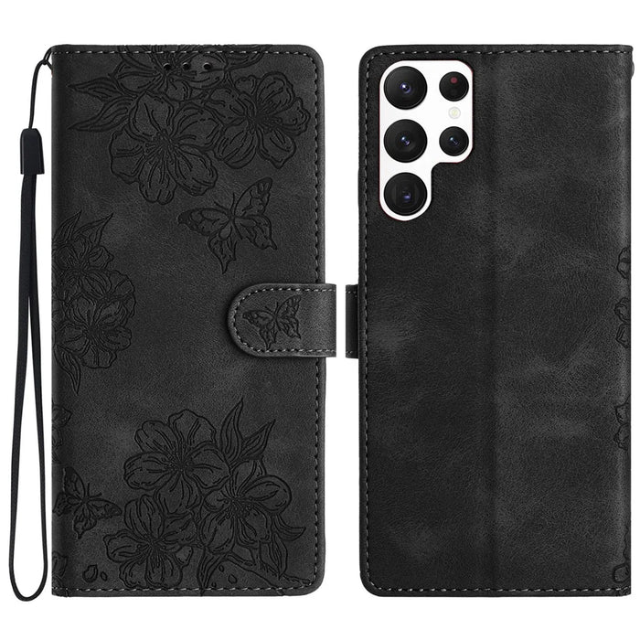 For Samsung Galaxy S24 Ultra Phone Case Imprinted PU Leather Phone Stand Cover - Black - 1