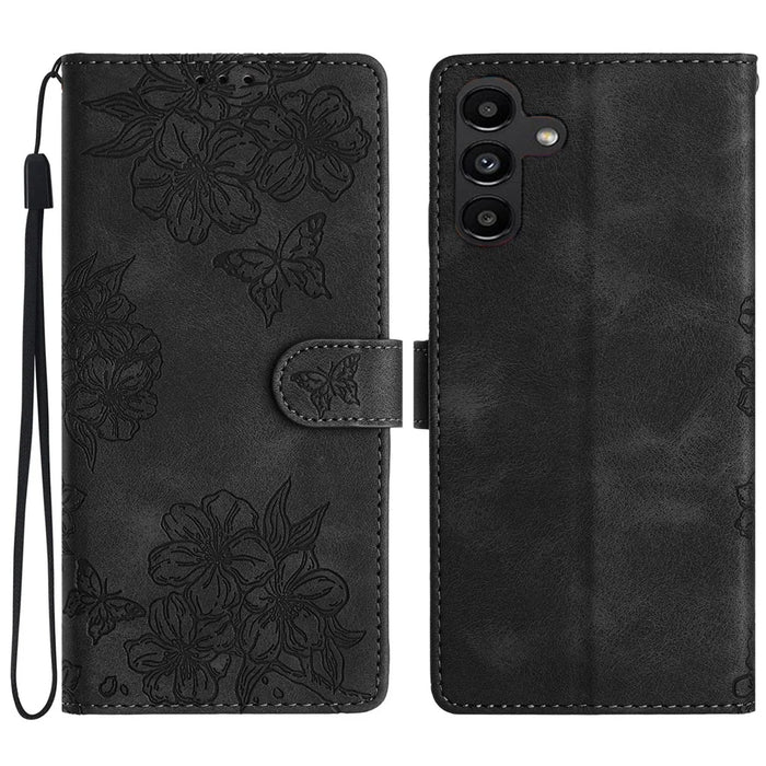 For Samsung Galaxy A05s 4G Cell Phone Case PU Leather Imprinted Pattern Wallet Phone Cover - Black - 1