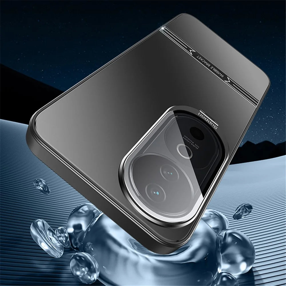 For vivo S19 5G Case PC+TPU Matte Anti-Drop Phone Cover with Lens Lid Kickstand - Black - 3