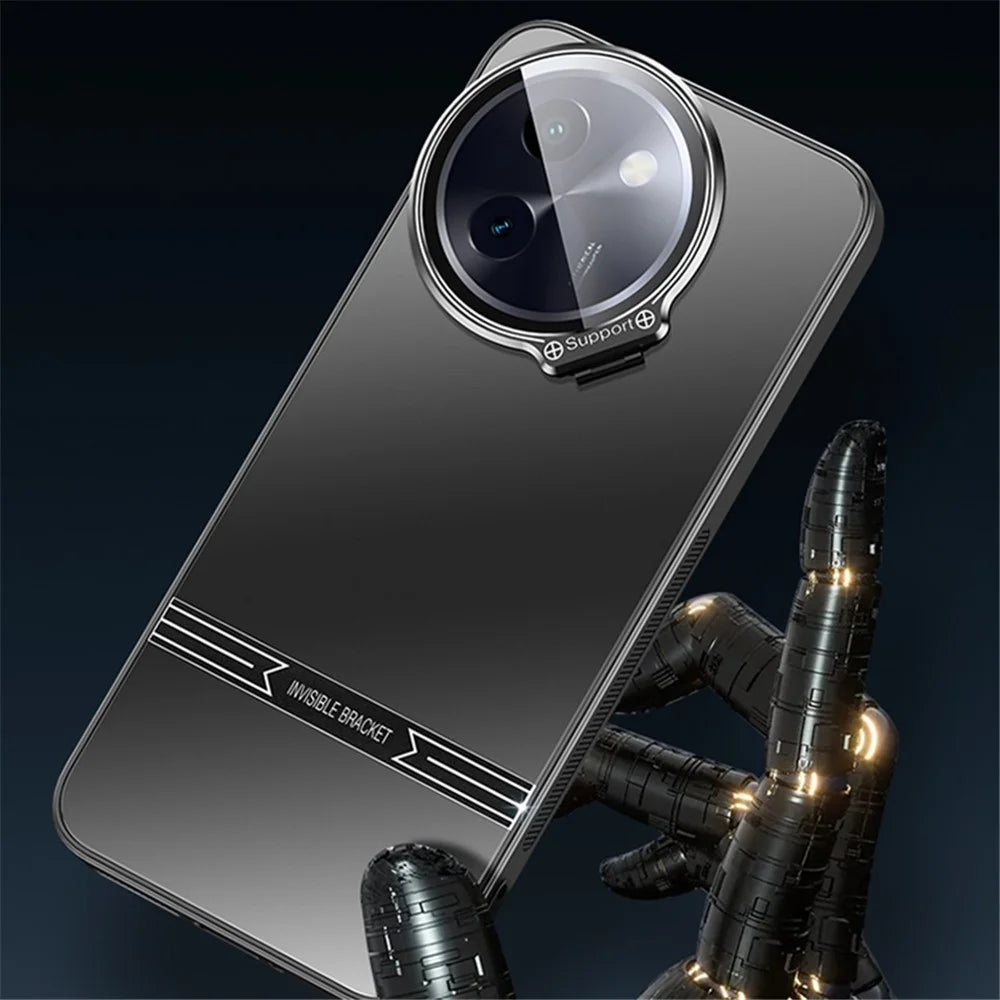 For vivo Y200i 5G Case PC+TPU Matte Anti-Drop Phone Cover with Lens Lid Kickstand - Silver - 4