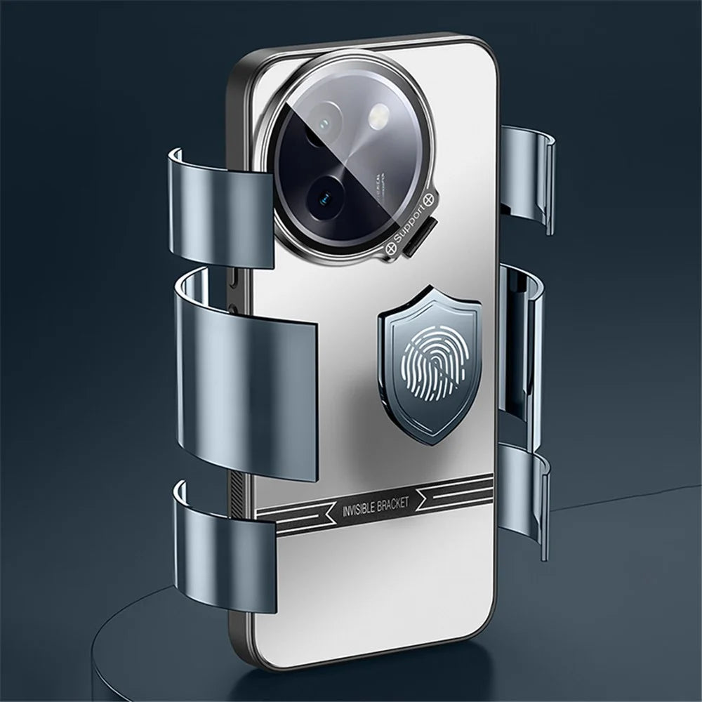 For vivo Y200i 5G Case PC+TPU Matte Anti-Drop Phone Cover with Lens Lid Kickstand - Silver - 5