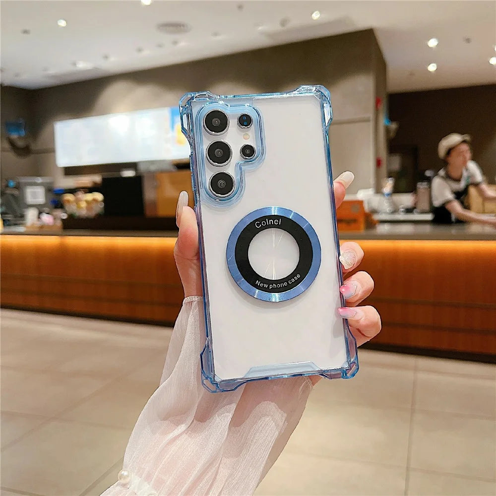 For Samsung Galaxy S24 Ultra Case Magnetic Ring Anti-Drop PC+TPU Phone Cover - Blue - 1