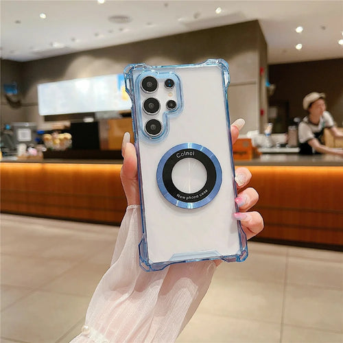 For Samsung Galaxy S24 Ultra Case Magnetic Ring Anti-Drop PC+TPU Phone Cover - Blue - 1