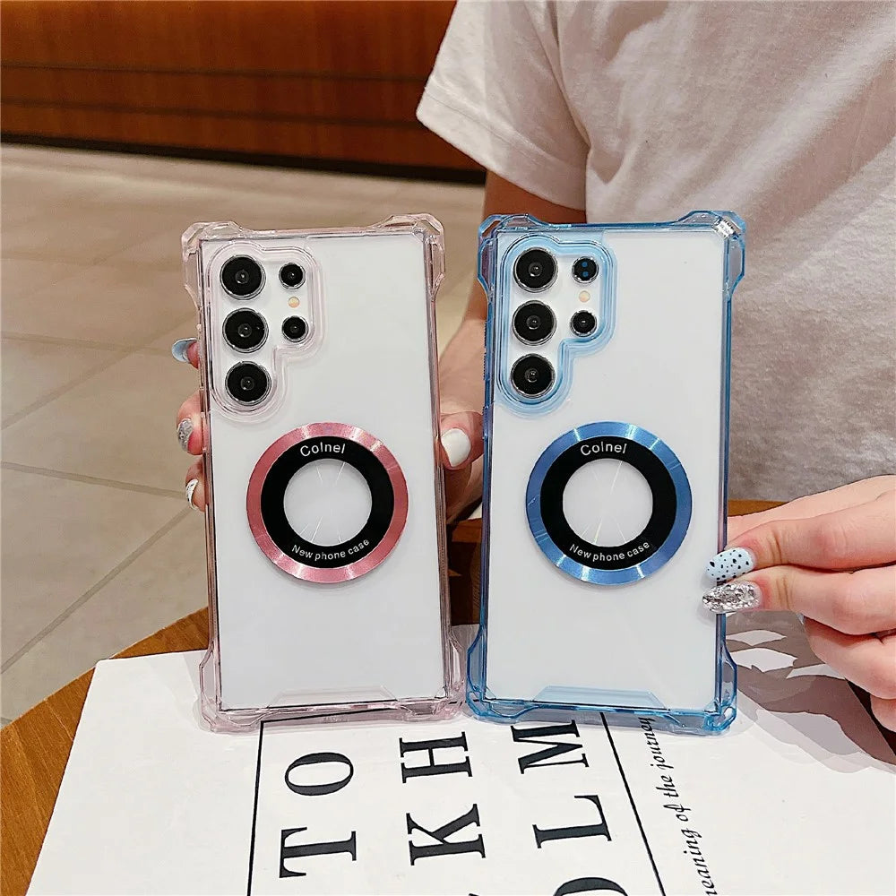 For Samsung Galaxy S24 Ultra Case Magnetic Ring Anti-Drop PC+TPU Phone Cover - Blue - 2