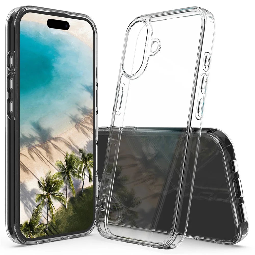 For iPhone 16 Plus Case Crystal Transparent Acrylic + TPU Phone Cover - 1