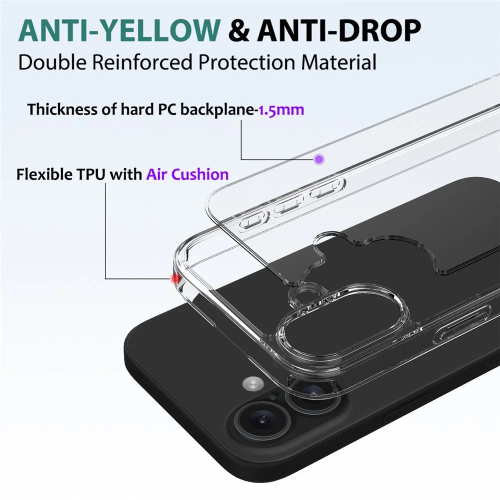 For iPhone 16 Plus Case Crystal Transparent Acrylic + TPU Phone Cover - 6