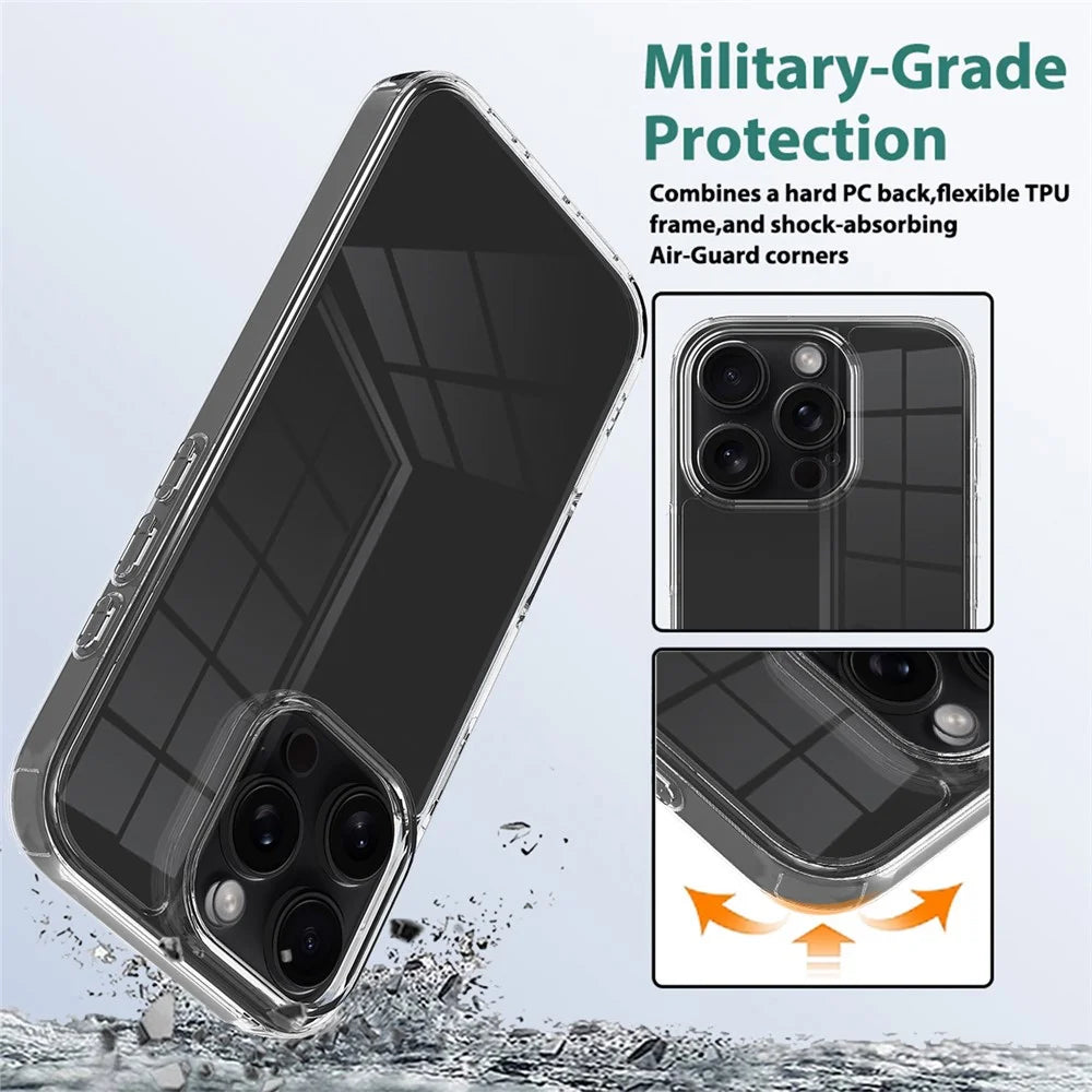 For iPhone 16 Pro Max Clear Case Shockproof Acrylic + TPU Phone Cover - 4