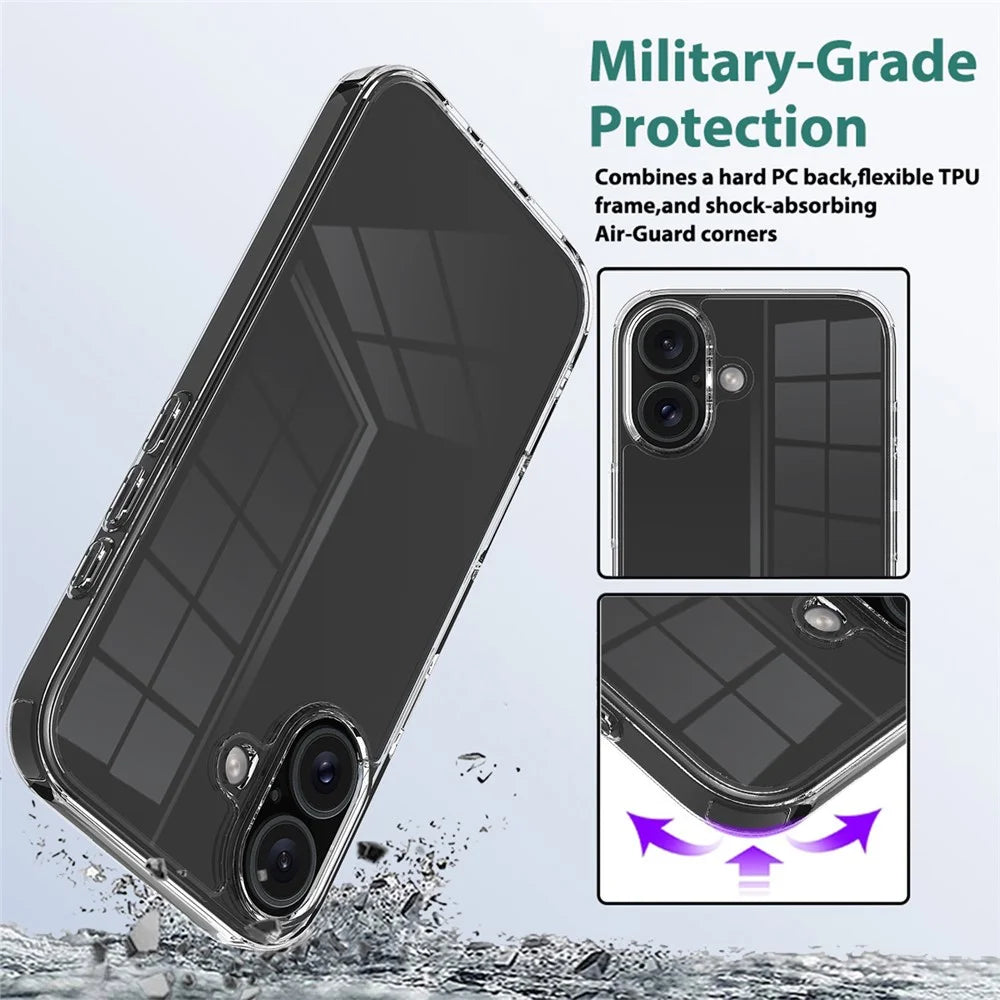 For iPhone 16 Case Clear Shockproof Acrylic + TPU Phone Cover - 5