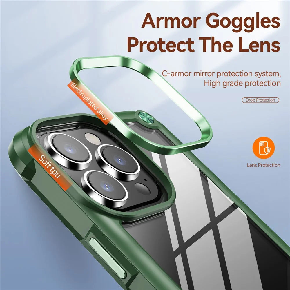 For iPhone 16 Pro Max Case Hybrid PC + TPU Back Phone Cover with Alloy Lens Frame - Green - 2