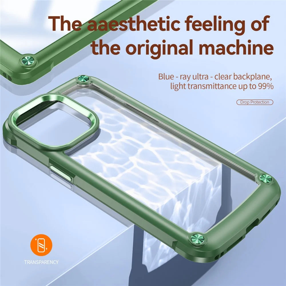 For iPhone 16 Pro Max Case Hybrid PC + TPU Back Phone Cover with Alloy Lens Frame - Green - 3