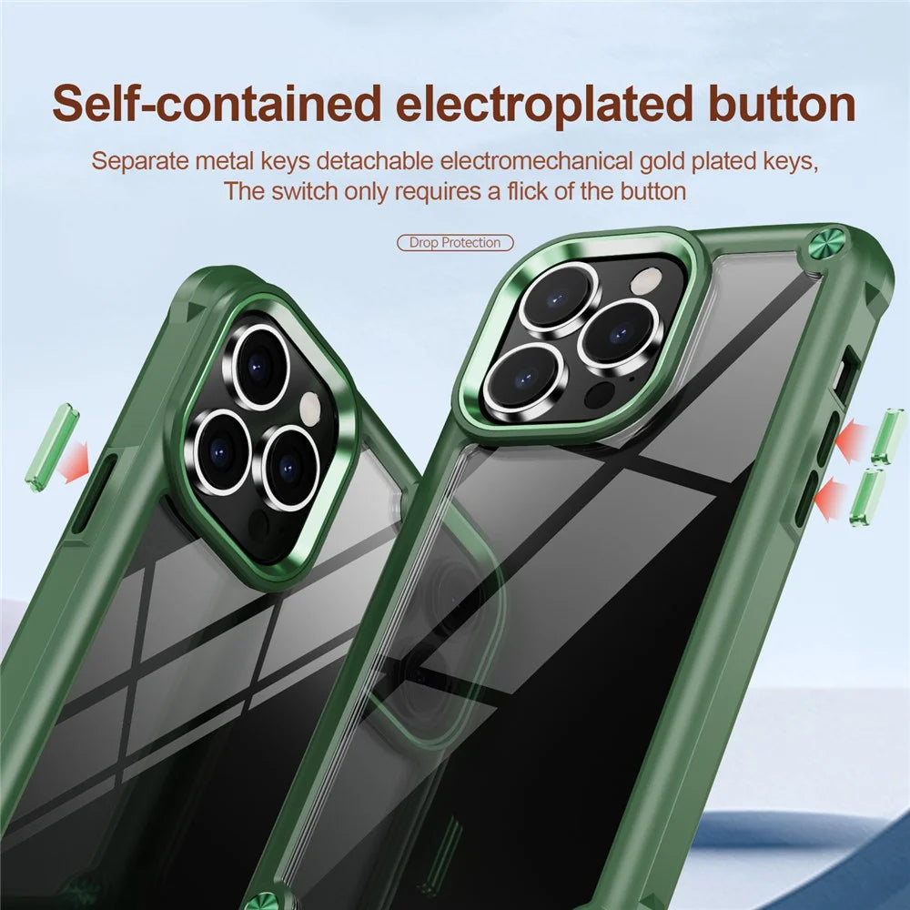 For iPhone 16 Pro Max Case Hybrid PC + TPU Back Phone Cover with Alloy Lens Frame - Green - 4