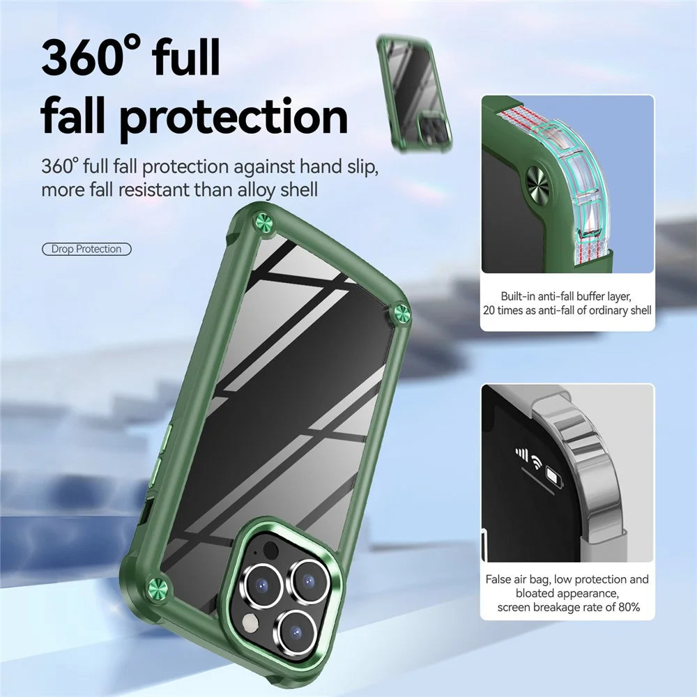 For iPhone 16 Pro Max Case Hybrid PC + TPU Back Phone Cover with Alloy Lens Frame - Green - 5