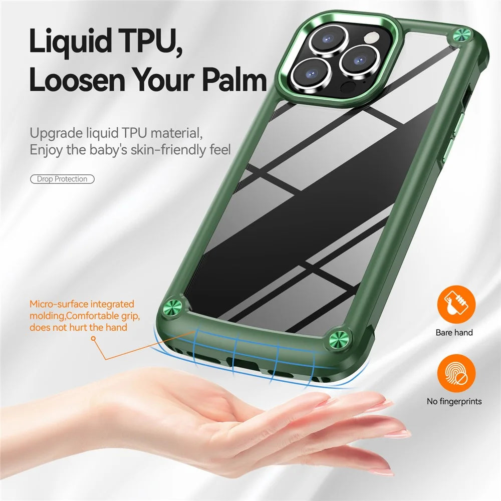 For iPhone 16 Pro Max Case Hybrid PC + TPU Back Phone Cover with Alloy Lens Frame - Green - 7