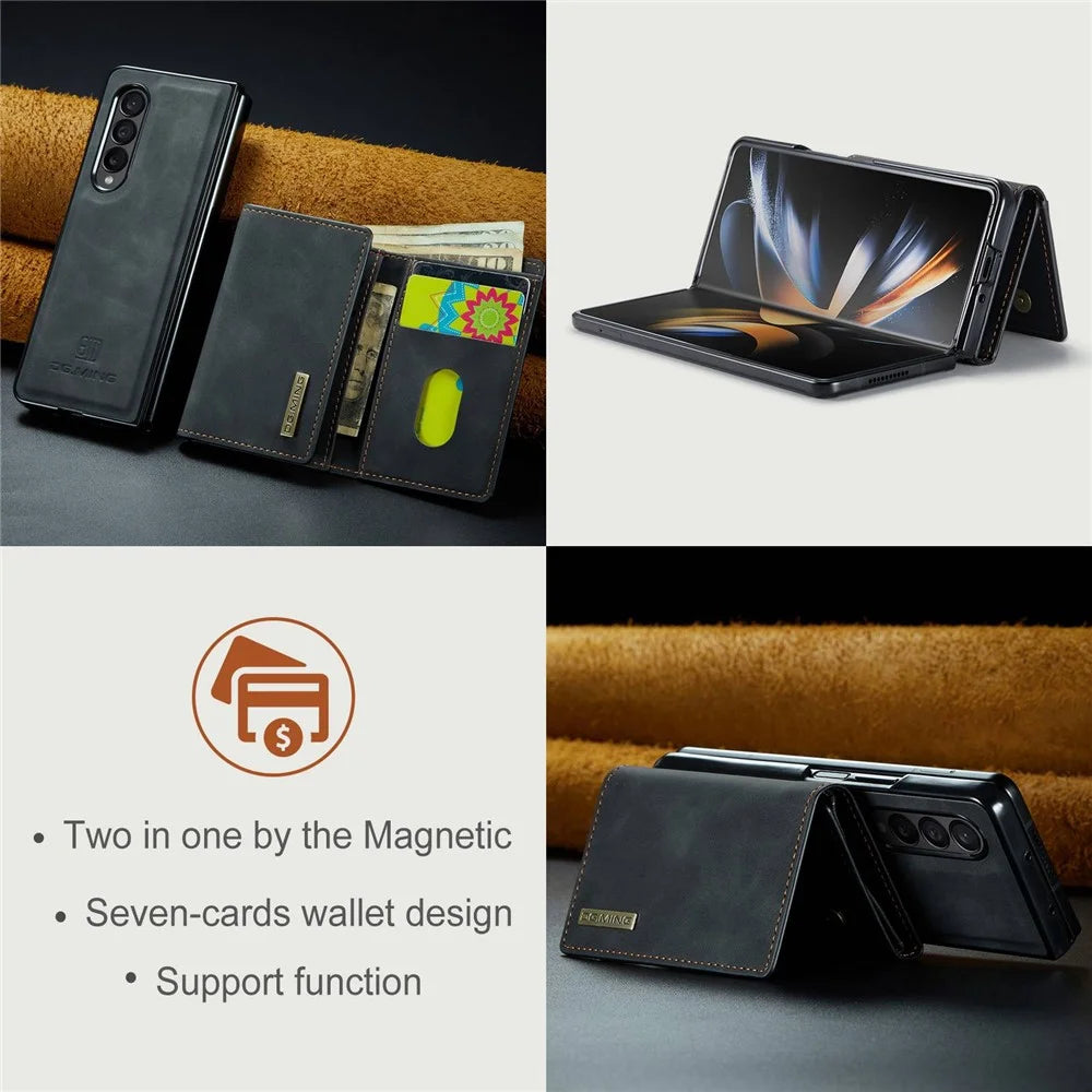 DG.MING M1 Series for Samsung Galaxy Z Fold4 5G Phone Case Detachable 2-in-1 Wallet Phone Case Wear-resistant Cell Phone Case - Black - 4