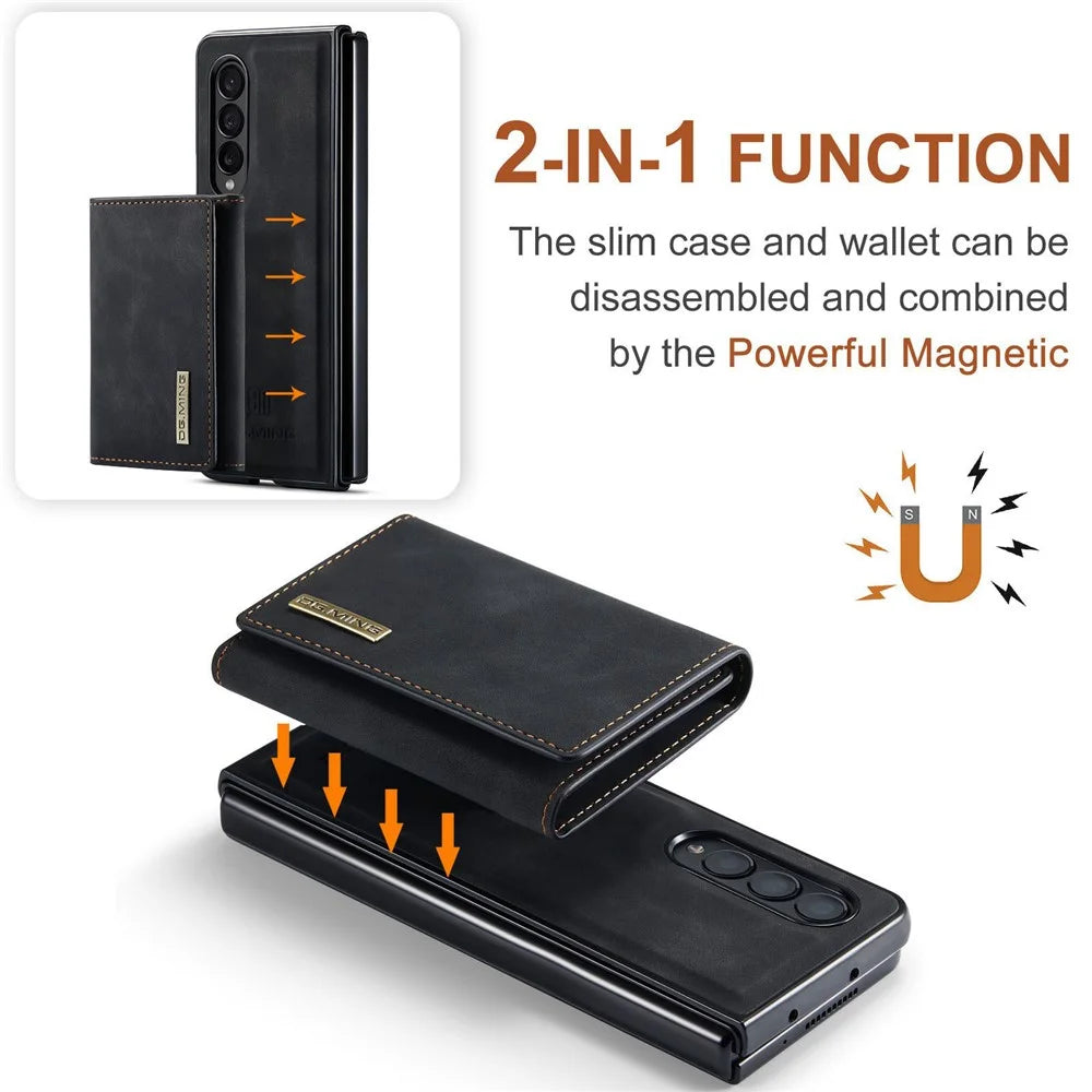 DG.MING M1 Series Phone Case for Samsung Galaxy Z Fold3 5G Detachable 2-in-1 Wallet Phone Case Anti-Drop Cell Phone Case - Black - 5