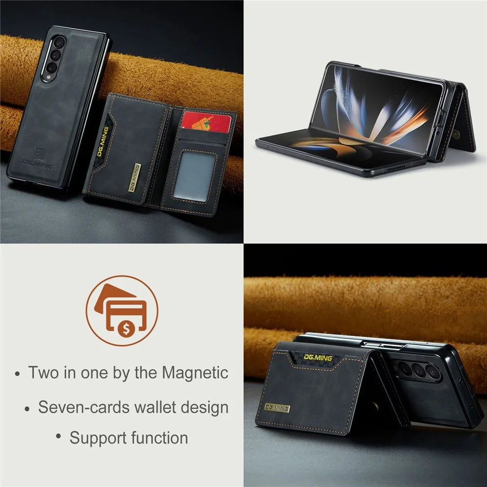 DG.MING M2 Series Phone Case for Samsung Galaxy Z Fold3 5G Shockproof Case Magnetic Absorption Detachable Wallet Phone Case Kickstand Protective Cover - Black - 4