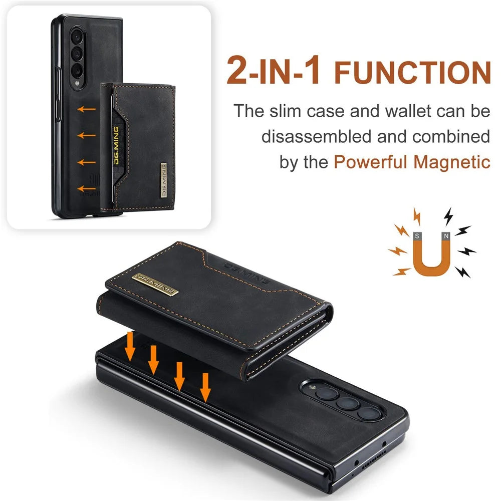 DG.MING M2 Series Phone Case for Samsung Galaxy Z Fold3 5G Shockproof Case Magnetic Absorption Detachable Wallet Phone Case Kickstand Protective Cover - Black - 5