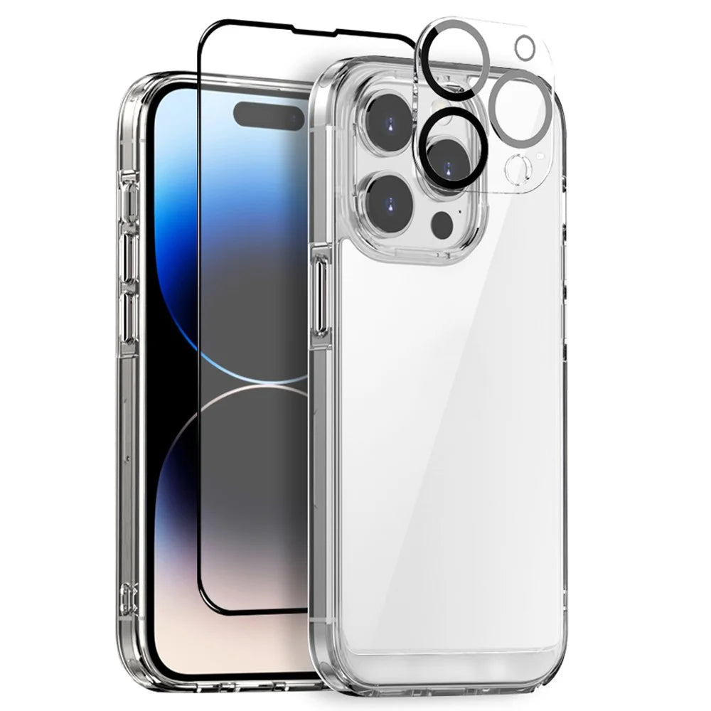 NORTHJO For iPhone 14 Pro 3-in-1 Clear Case with Tempered Glass Film + Camera Lens Protector - 1