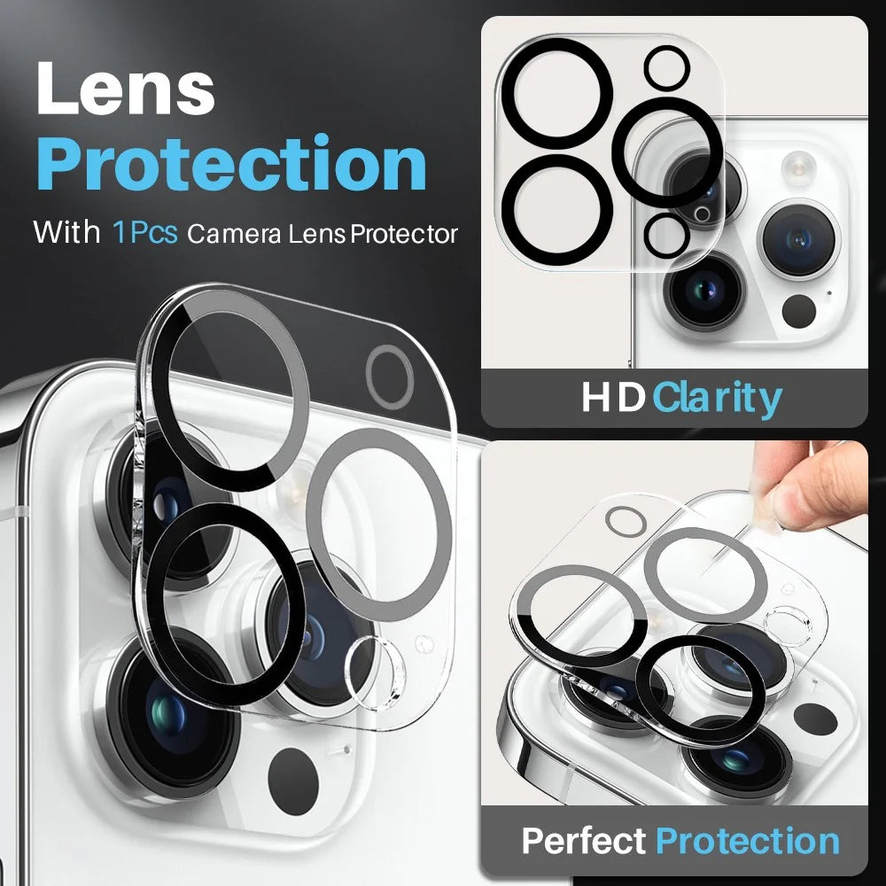 NORTHJO For iPhone 14 Pro 3-in-1 Clear Case with Tempered Glass Film + Camera Lens Protector - 5