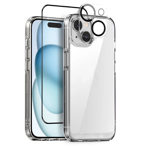 NORTHJO For iPhone 15 Case PC+TPU Phone Cover + Tempered Glass Screen Film + Lens Film - 1