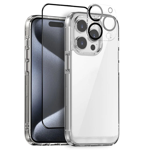 NORTHJO For iPhone 15 Pro Case PC+TPU Clear Phone Cover + Screen Protector + Camera Lens Film - 1