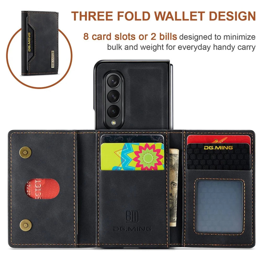DG.MING M2 Series for Samsung Galaxy Z Fold4 5G Phone Case Magnetic Absorption Detachable Wallet Phone Case Kickstand Protective Cover - Black - 3