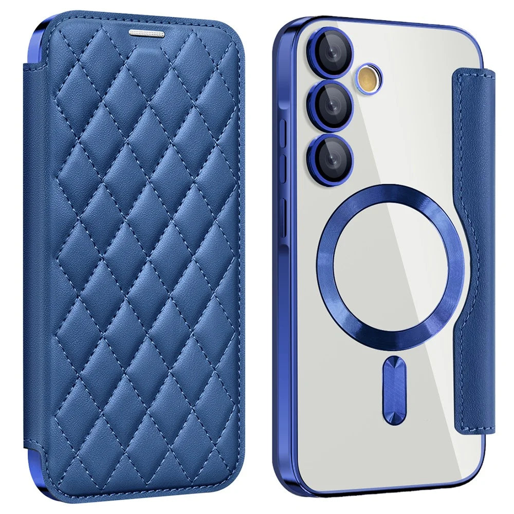 For Samsung Galaxy A55 5G Magnetic Case RFID Blocking Card Holder Leather Phone Cover - Sapphire - 1