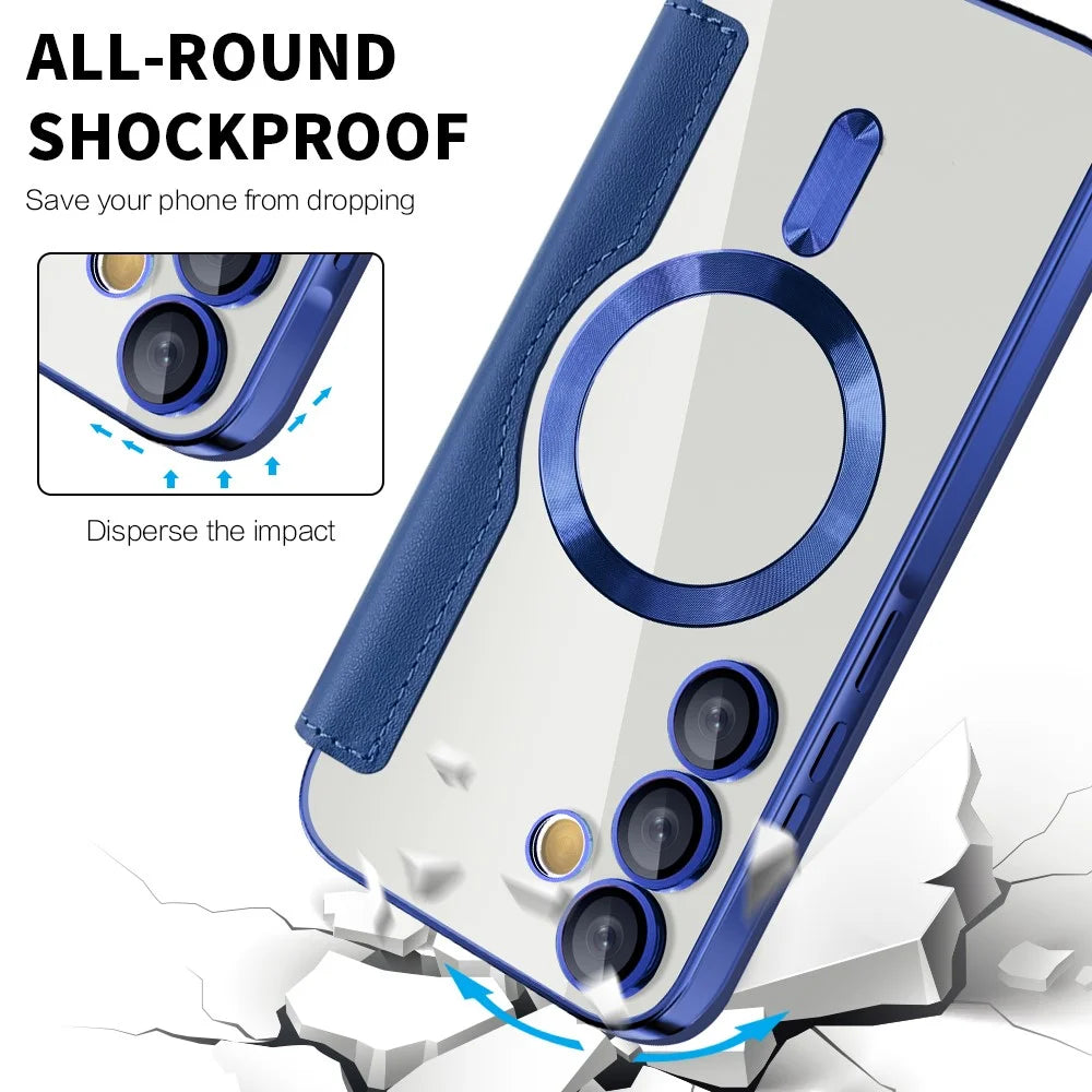 For Samsung Galaxy A55 5G Magnetic Case RFID Blocking Card Holder Leather Phone Cover - Sapphire - 6