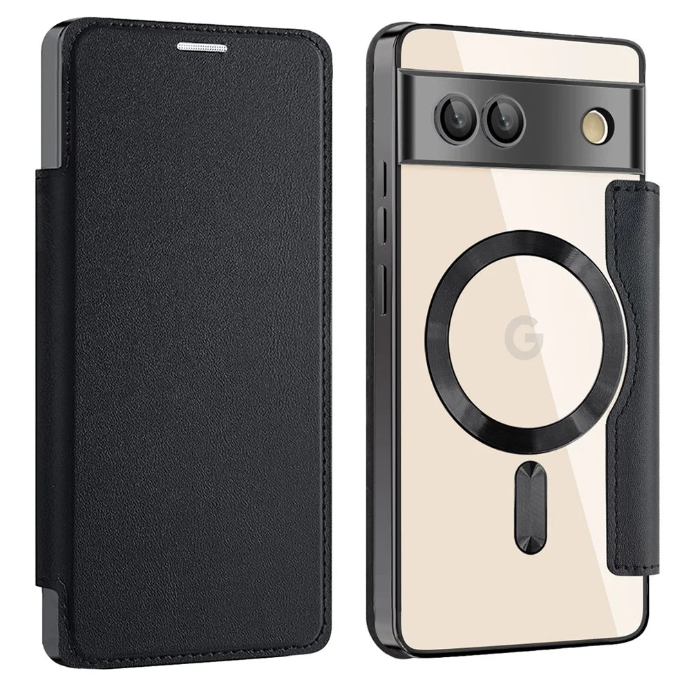 For Google Pixel 7a Magnetic Case Card Holder Leather Phone Cover - Black - 1