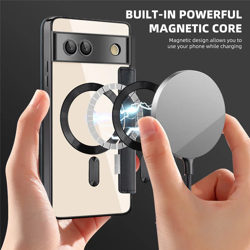 For Google Pixel 7a Magnetic Case Card Holder Leather Phone Cover - Black - 4