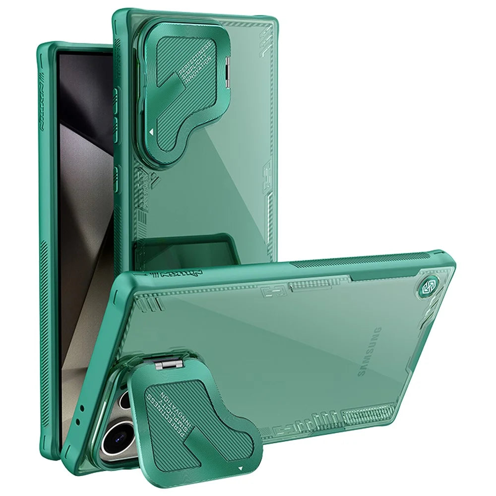 NILLKIN Iceblade CamProp for Samsung Galaxy S24 Ultra Case Lens Cover Kickstand PC+TPU Phone Shell - Green - 1