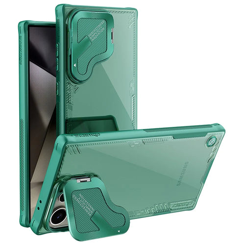 NILLKIN Iceblade CamProp for Samsung Galaxy S24 Ultra Case Lens Cover Kickstand PC+TPU Phone Shell - Green - 1