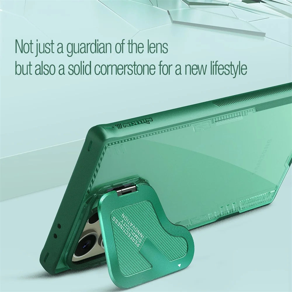 NILLKIN Iceblade CamProp for Samsung Galaxy S24 Ultra Case Lens Cover Kickstand PC+TPU Phone Shell - Green - 6