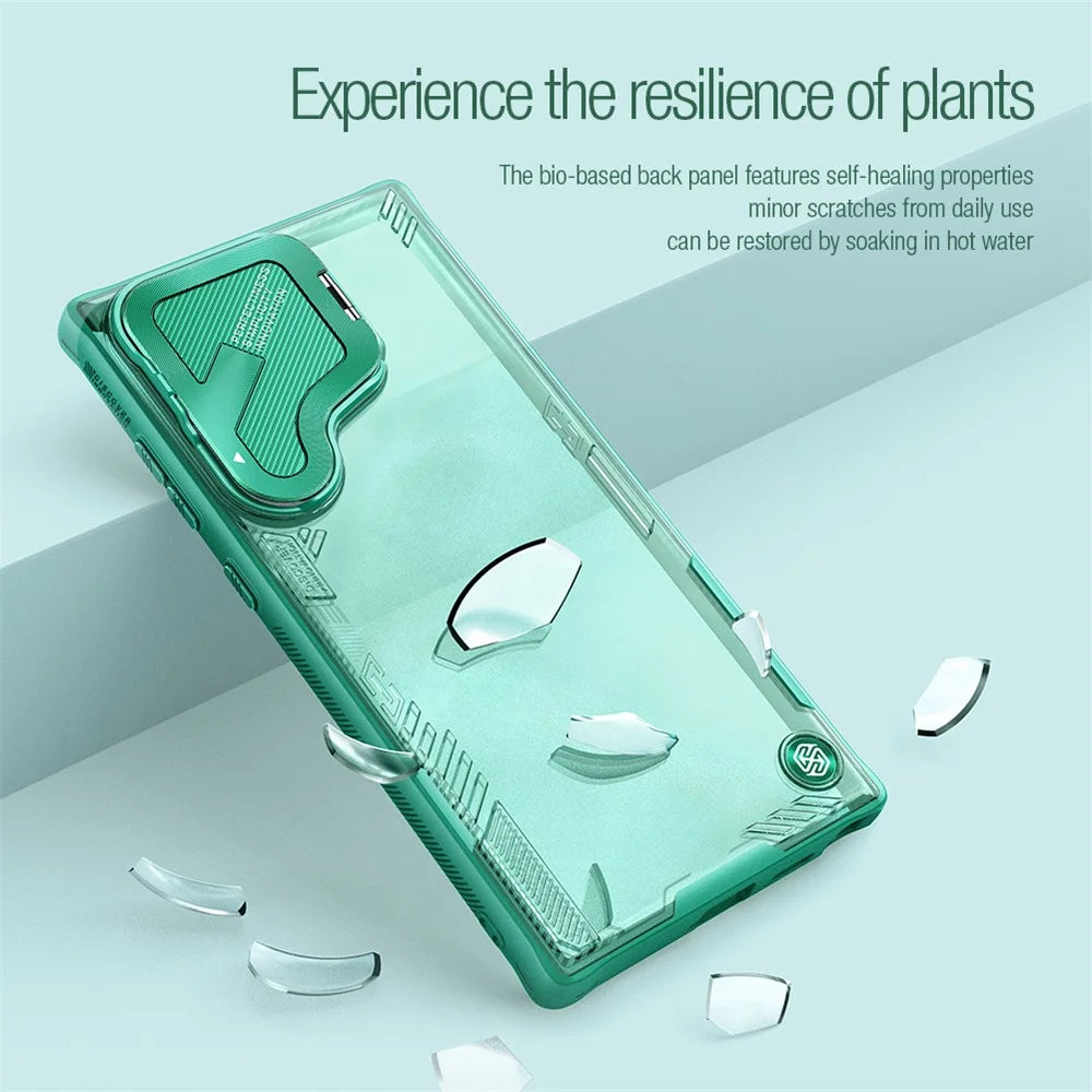 NILLKIN Iceblade CamProp for Samsung Galaxy S24 Ultra Case Lens Cover Kickstand PC+TPU Phone Shell - Green - 7