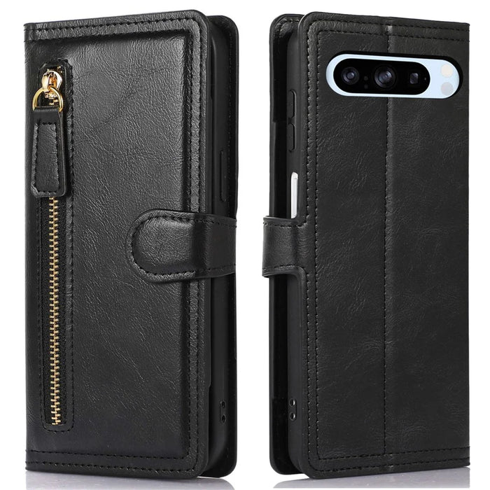 For Google Pixel 8 Pro Case Zipper Flip Leather Phone Cover Card Holder - Black - 1