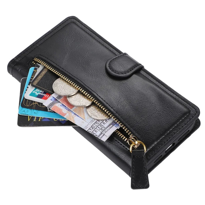 For Google Pixel 8 Pro Case Zipper Flip Leather Phone Cover Card Holder - Black - 4