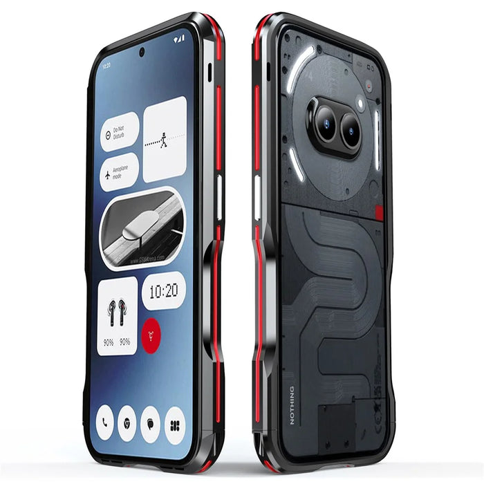 LUPHIE For Nothing Phone (2a) Plus / Phone (2a) Case Metal Bumper Frame Shock Absorbent - Black  /  Red - 1