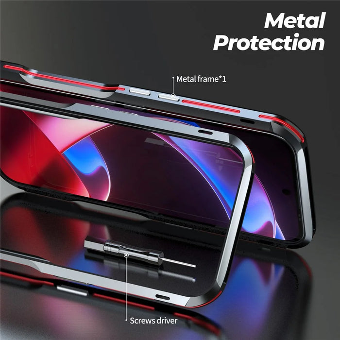 LUPHIE For Nothing Phone (2a) Plus / Phone (2a) Case Metal Bumper Frame Shock Absorbent - Black  /  Red - 3