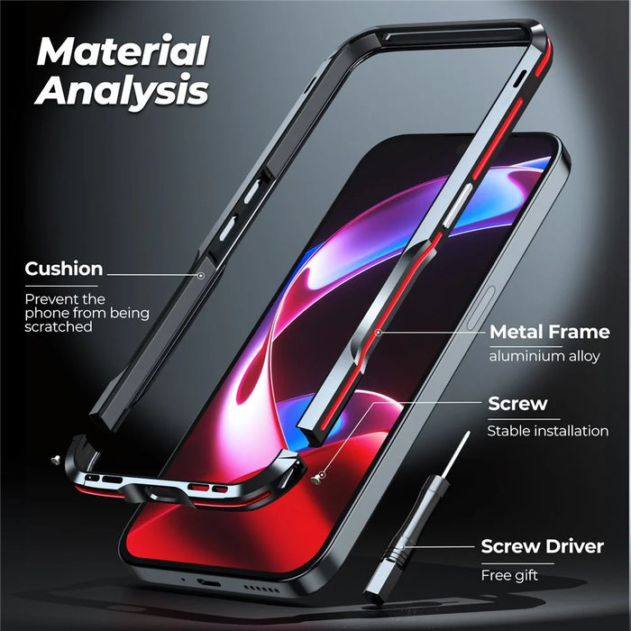 LUPHIE For Nothing Phone (2a) Plus / Phone (2a) Case Metal Bumper Frame Shock Absorbent - Black  /  Red - 4