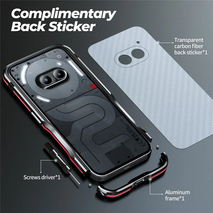 LUPHIE For Nothing Phone (2a) Plus / Phone (2a) Case Metal Bumper Frame Shock Absorbent - Black  /  Red - 6