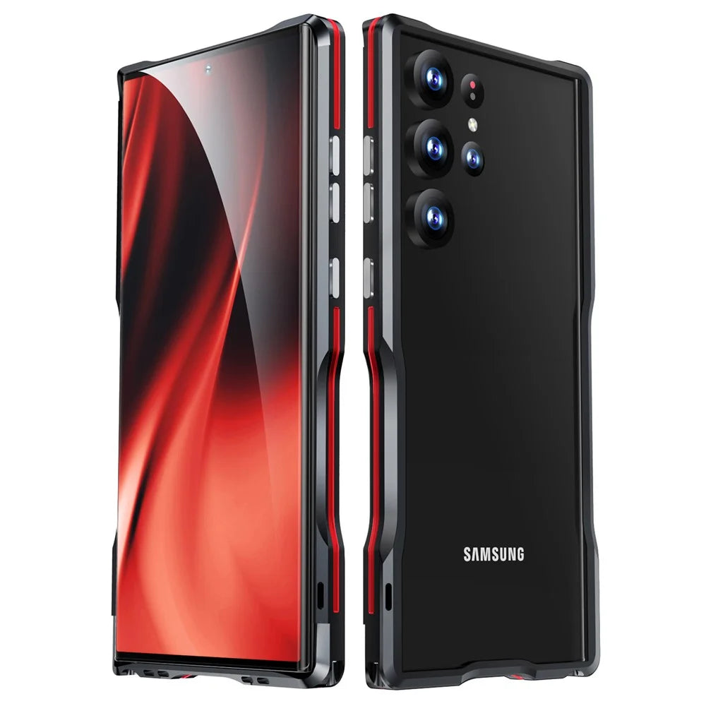 LUPHIE For Samsung Galaxy S24 Ultra Bumper Case Metal Bumper Frame No Back Design - Black  /  Red - 1